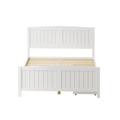 Oikiture Wooden Bed Frame Double Size with Trundle Drawers White-Wooden Bed Frames-PEROZ Accessories
