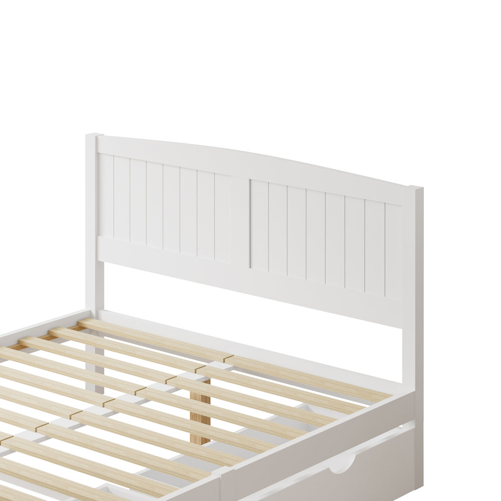 Oikiture Wooden Bed Frame Double Size with Trundle Drawers White-Wooden Bed Frames-PEROZ Accessories