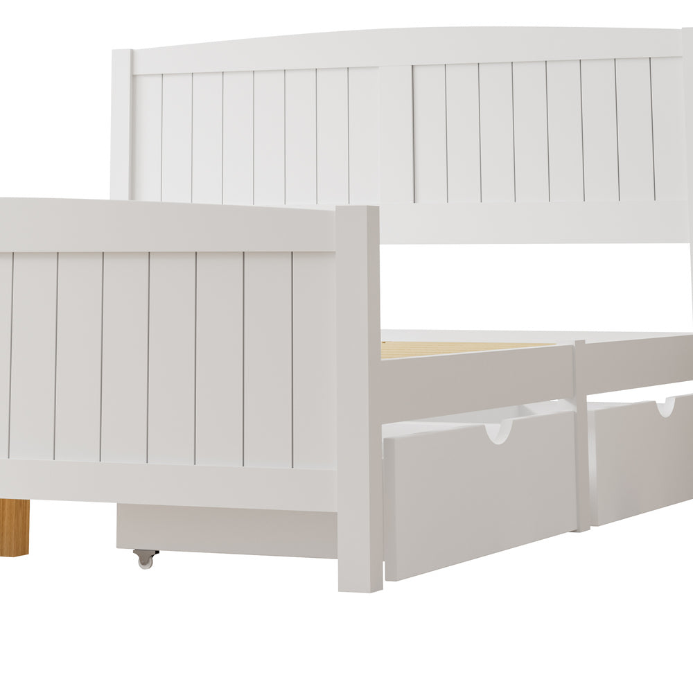 Oikiture Wooden Bed Frame Double Size with Trundle Drawers White-Wooden Bed Frames-PEROZ Accessories