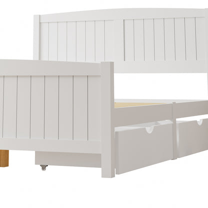 Oikiture Wooden Bed Frame Double Size with Trundle Drawers White-Wooden Bed Frames-PEROZ Accessories