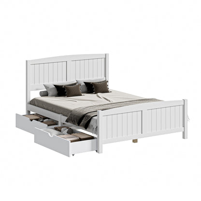 Oikiture Wooden Bed Frame Double Size with Trundle Drawers White-Wooden Bed Frames-PEROZ Accessories