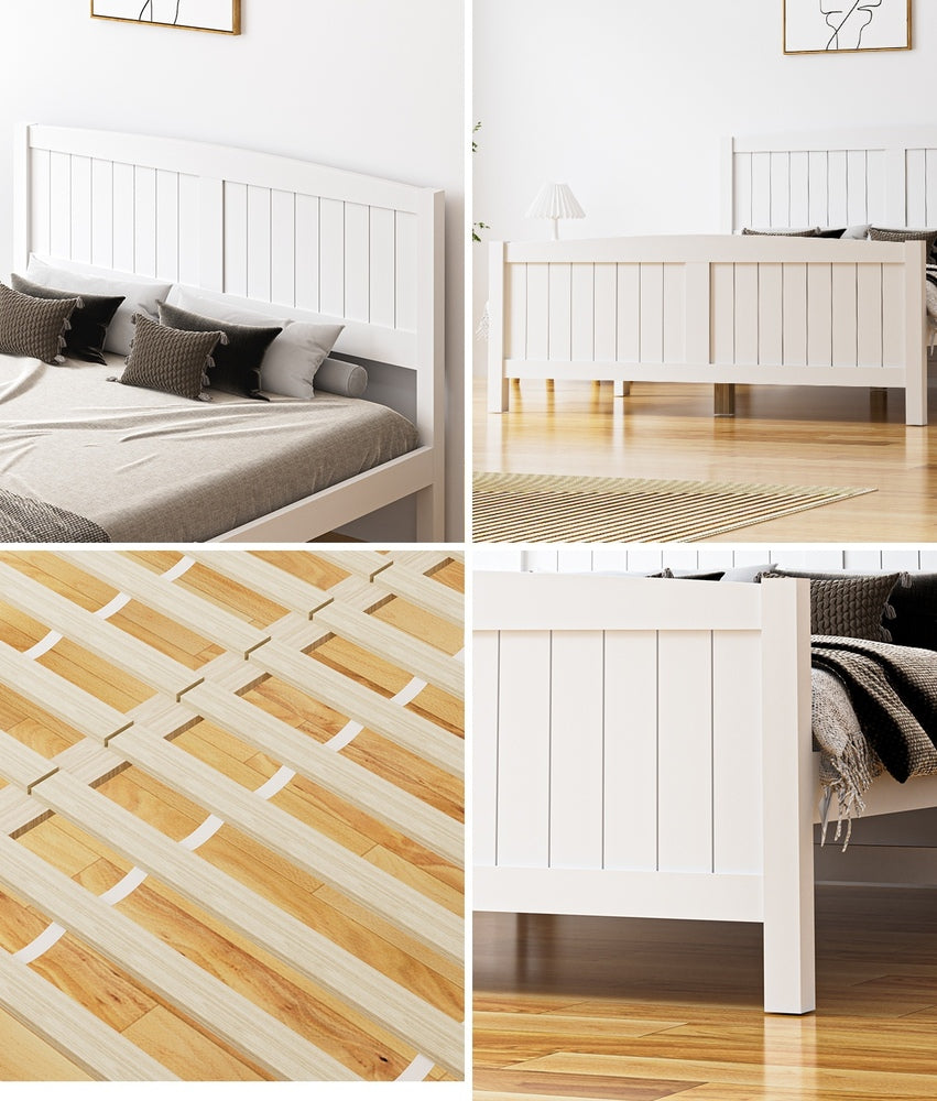 Oikiture Bed Frame Double Size Timber Platform White-Wooden Bed Frames-PEROZ Accessories