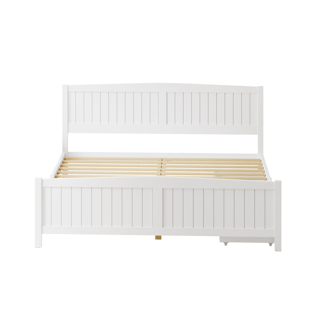 Oikiture Wooden Bed Frame King Size with Trundle Drawers White-Wooden Bed Frames-PEROZ Accessories