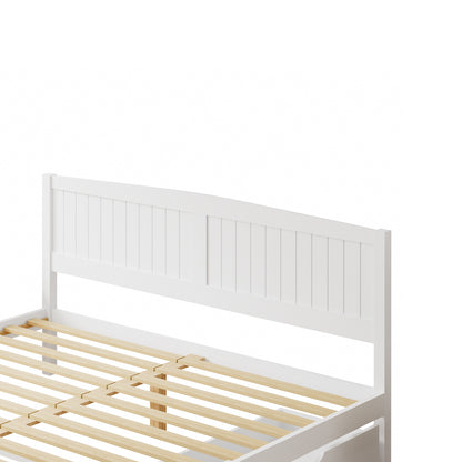 Oikiture Wooden Bed Frame King Size with Trundle Drawers White-Wooden Bed Frames-PEROZ Accessories