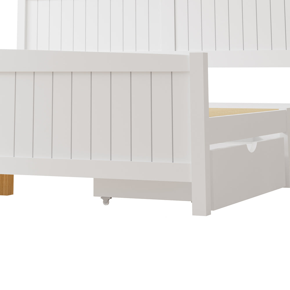 Oikiture Wooden Bed Frame King Size with Trundle Drawers White-Wooden Bed Frames-PEROZ Accessories