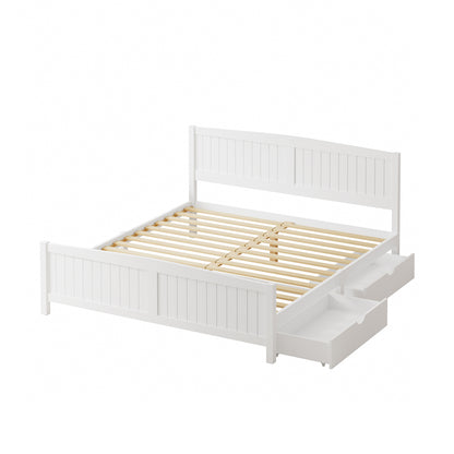 Oikiture Wooden Bed Frame King Size with Trundle Drawers White-Wooden Bed Frames-PEROZ Accessories