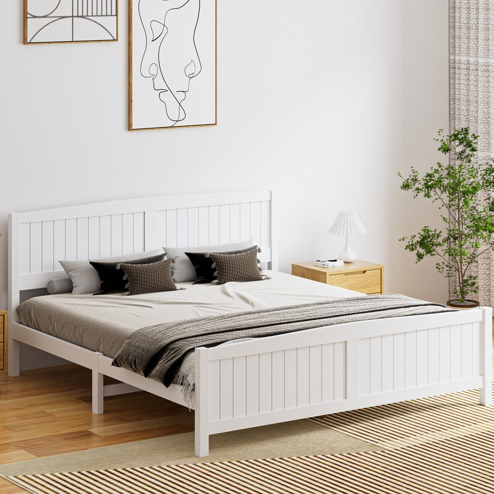 Oikiture Bed Frame King Size Timber Platform White-Wooden Bed Frames-PEROZ Accessories