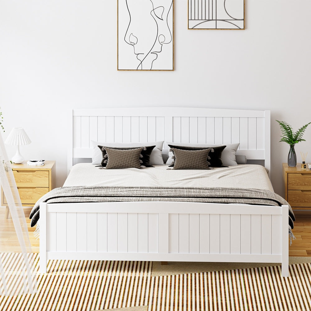 Oikiture Bed Frame King Size Timber Platform White-Wooden Bed Frames-PEROZ Accessories