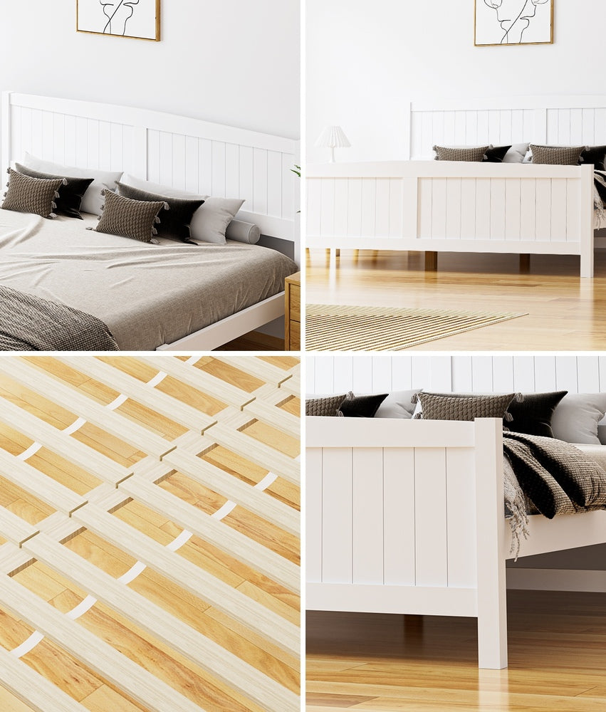 Oikiture Bed Frame King Size Timber Platform White-Wooden Bed Frames-PEROZ Accessories