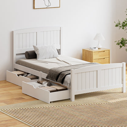 Oikiture Wooden Bed Frame King Single with Trundle Drawers White-Wooden Bed Frames-PEROZ Accessories