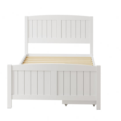 Oikiture Wooden Bed Frame King Single with Trundle Drawers White-Wooden Bed Frames-PEROZ Accessories