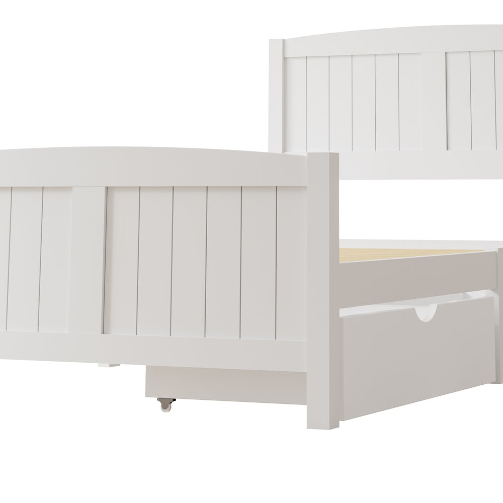 Oikiture Wooden Bed Frame King Single with Trundle Drawers White-Wooden Bed Frames-PEROZ Accessories