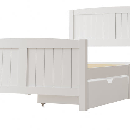 Oikiture Wooden Bed Frame King Single with Trundle Drawers White-Wooden Bed Frames-PEROZ Accessories