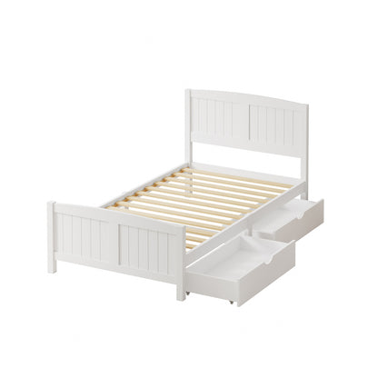 Oikiture Wooden Bed Frame King Single with Trundle Drawers White-Wooden Bed Frames-PEROZ Accessories