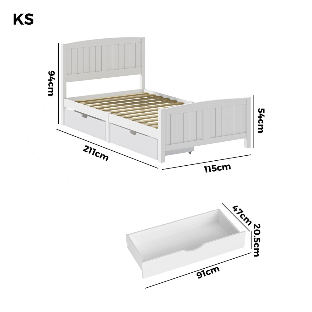 Oikiture Wooden Bed Frame King Single with Trundle Drawers White-Wooden Bed Frames-PEROZ Accessories