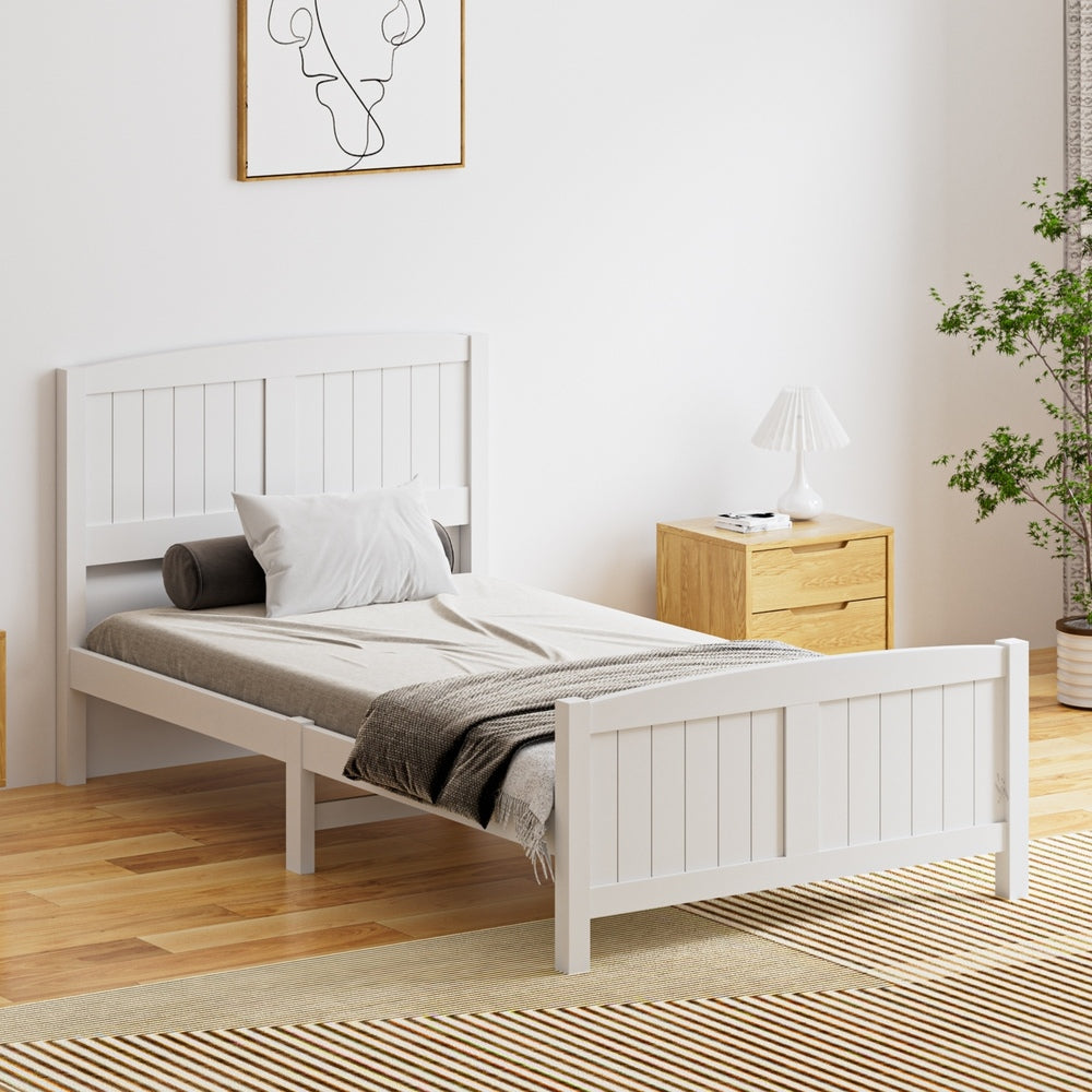 Oikiture Bed Frame King Singe Size Timber Platform White-Wooden Bed Frames-PEROZ Accessories