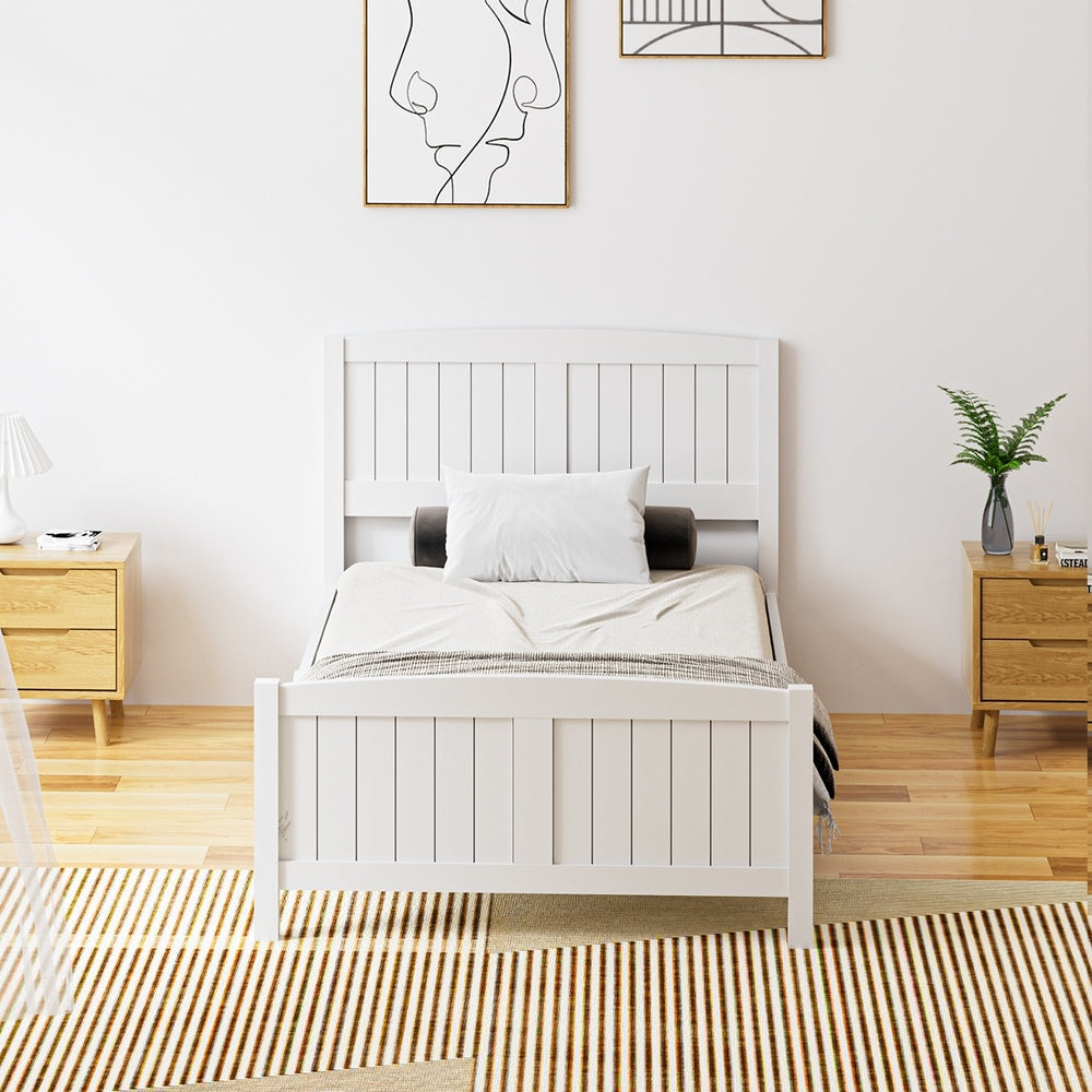 Oikiture Bed Frame King Singe Size Timber Platform White-Wooden Bed Frames-PEROZ Accessories