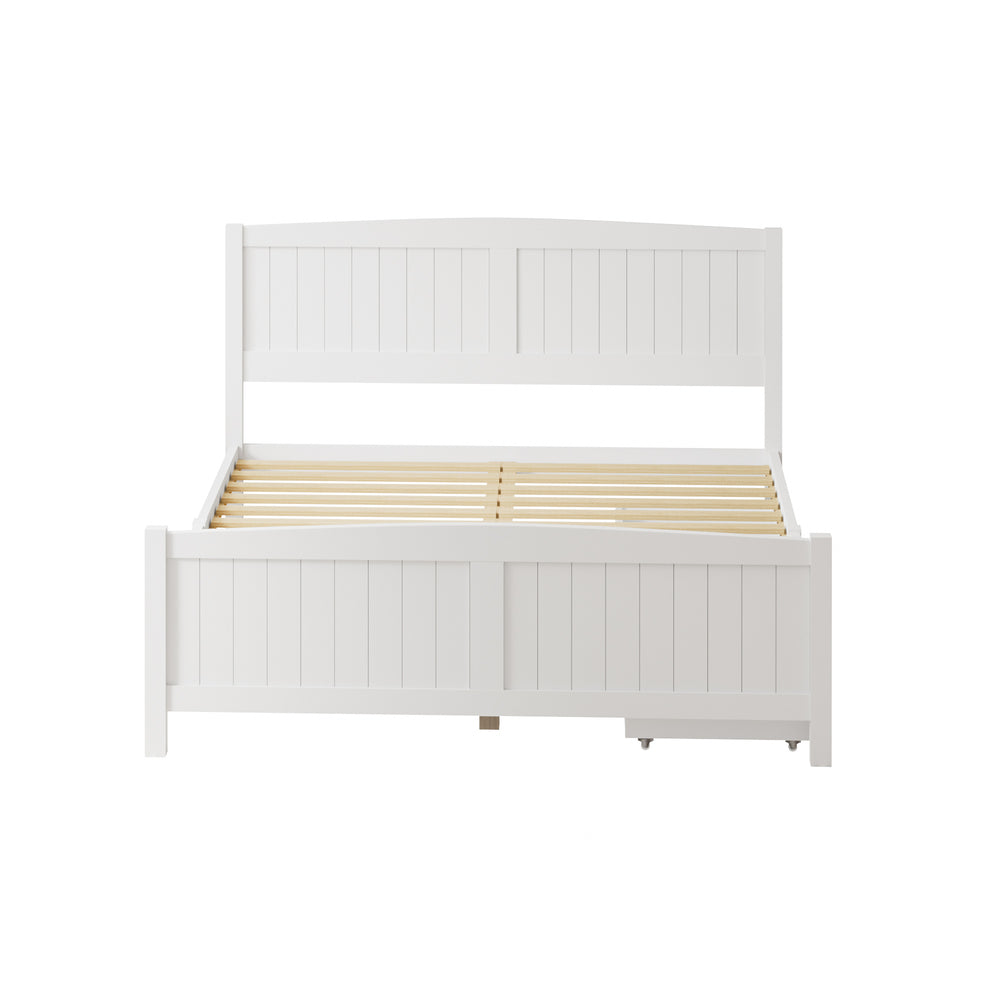Oikiture Wooden Bed Frame Queen Size with Trundle Drawers White-Wooden Bed Frames-PEROZ Accessories