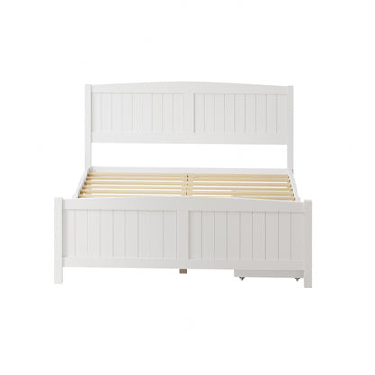 Oikiture Wooden Bed Frame Queen Size with Trundle Drawers White-Wooden Bed Frames-PEROZ Accessories