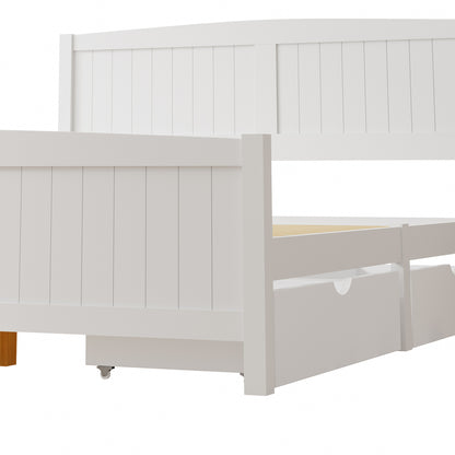 Oikiture Wooden Bed Frame Queen Size with Trundle Drawers White-Wooden Bed Frames-PEROZ Accessories