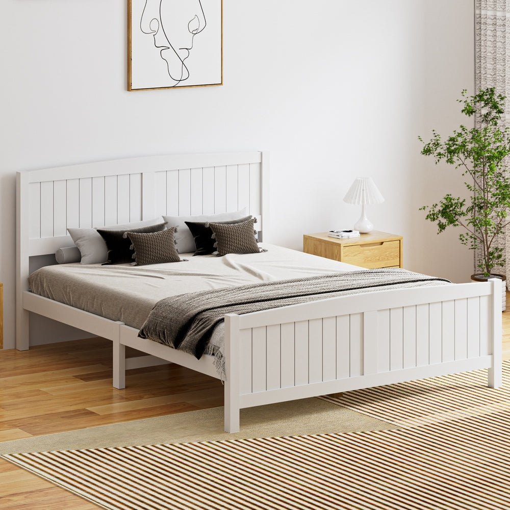 Oikiture Bed Frame Queen Size Timber Platform White-Wooden Bed Frames-PEROZ Accessories