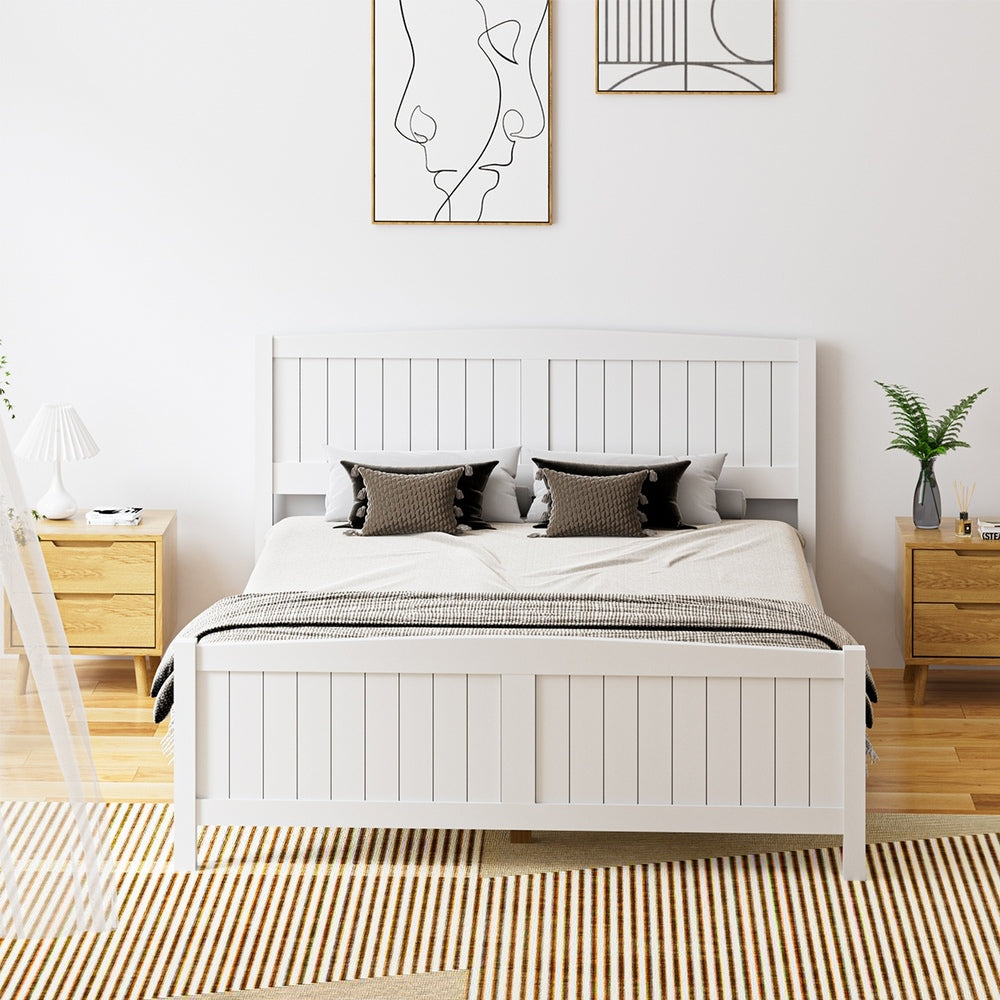 Oikiture Bed Frame Queen Size Timber Platform White-Wooden Bed Frames-PEROZ Accessories