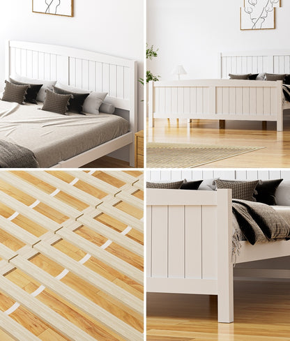 Oikiture Bed Frame Queen Size Timber Platform White-Wooden Bed Frames-PEROZ Accessories