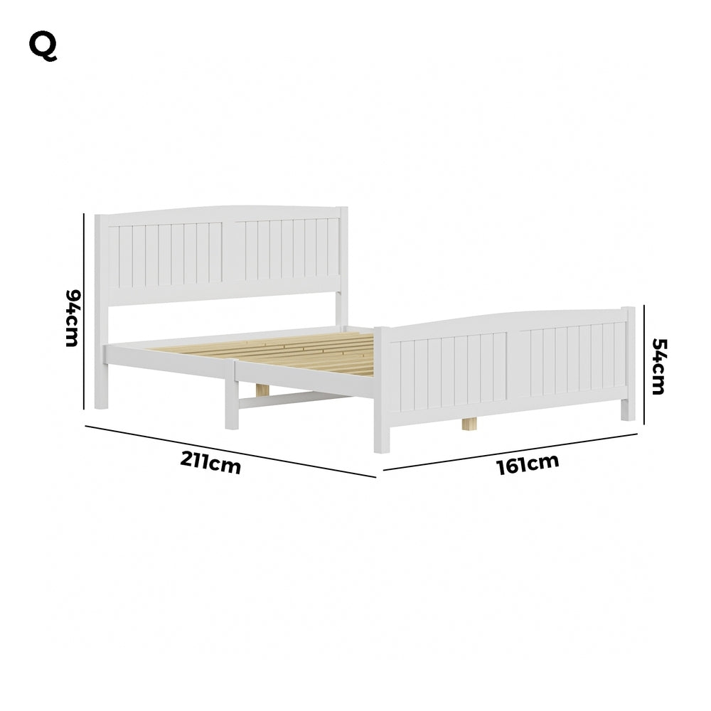Oikiture Bed Frame Queen Size Timber Platform White-Wooden Bed Frames-PEROZ Accessories
