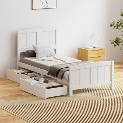 Oikiture Wooden Bed Frame Single Size with Trundle Drawers White-Wooden Bed Frame-PEROZ Accessories