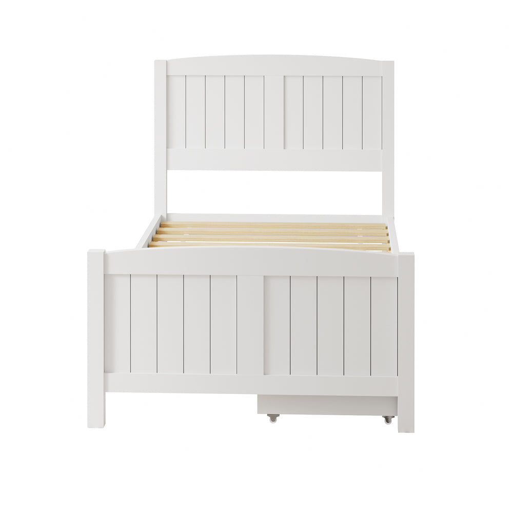 Oikiture Wooden Bed Frame Single Size with Trundle Drawers White-Wooden Bed Frame-PEROZ Accessories