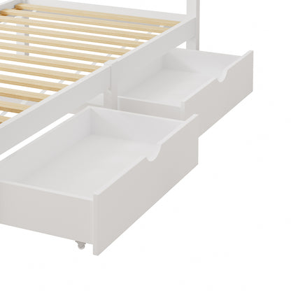 Oikiture Wooden Bed Frame Single Size with Trundle Drawers White-Wooden Bed Frame-PEROZ Accessories