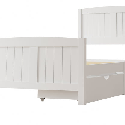 Oikiture Wooden Bed Frame Single Size with Trundle Drawers White-Wooden Bed Frame-PEROZ Accessories