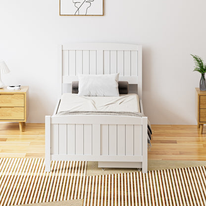 Oikiture Wooden Bed Frame Single Size with Trundle Drawers White-Wooden Bed Frame-PEROZ Accessories