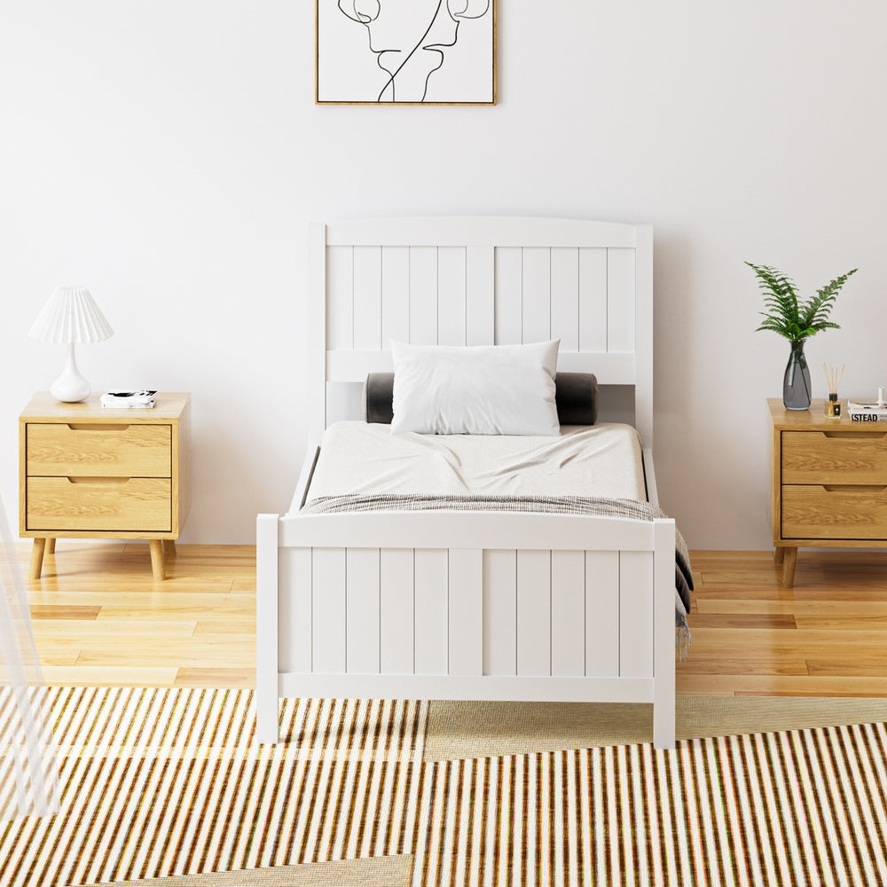 Oikiture Bed Frame Singe Size Timber Platform White-Wooden Bed Frame-PEROZ Accessories