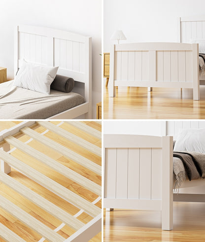 Oikiture Bed Frame Singe Size Timber Platform White-Wooden Bed Frame-PEROZ Accessories
