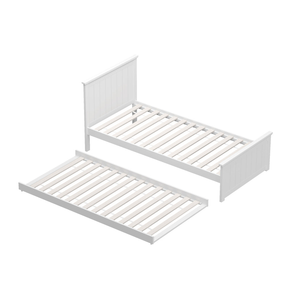 Oikiture Trundle Bed Frame Single Size Wooden Daybed White-Wooden Bed Frames-PEROZ Accessories