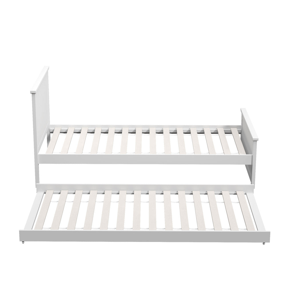 Oikiture Trundle Bed Frame Single Size Wooden Daybed White-Wooden Bed Frames-PEROZ Accessories