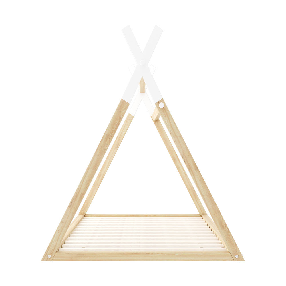Oikiture King Single Kids Bed Frame Mattress Set Wooden Teepee House Beds-Wooden Bed Frame-PEROZ Accessories