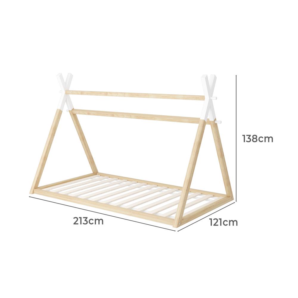 Oikiture Kids Bed Frame Wooden Timber King Single Teepee House Frame Beds-Wooden Bed Framess-PEROZ Accessories