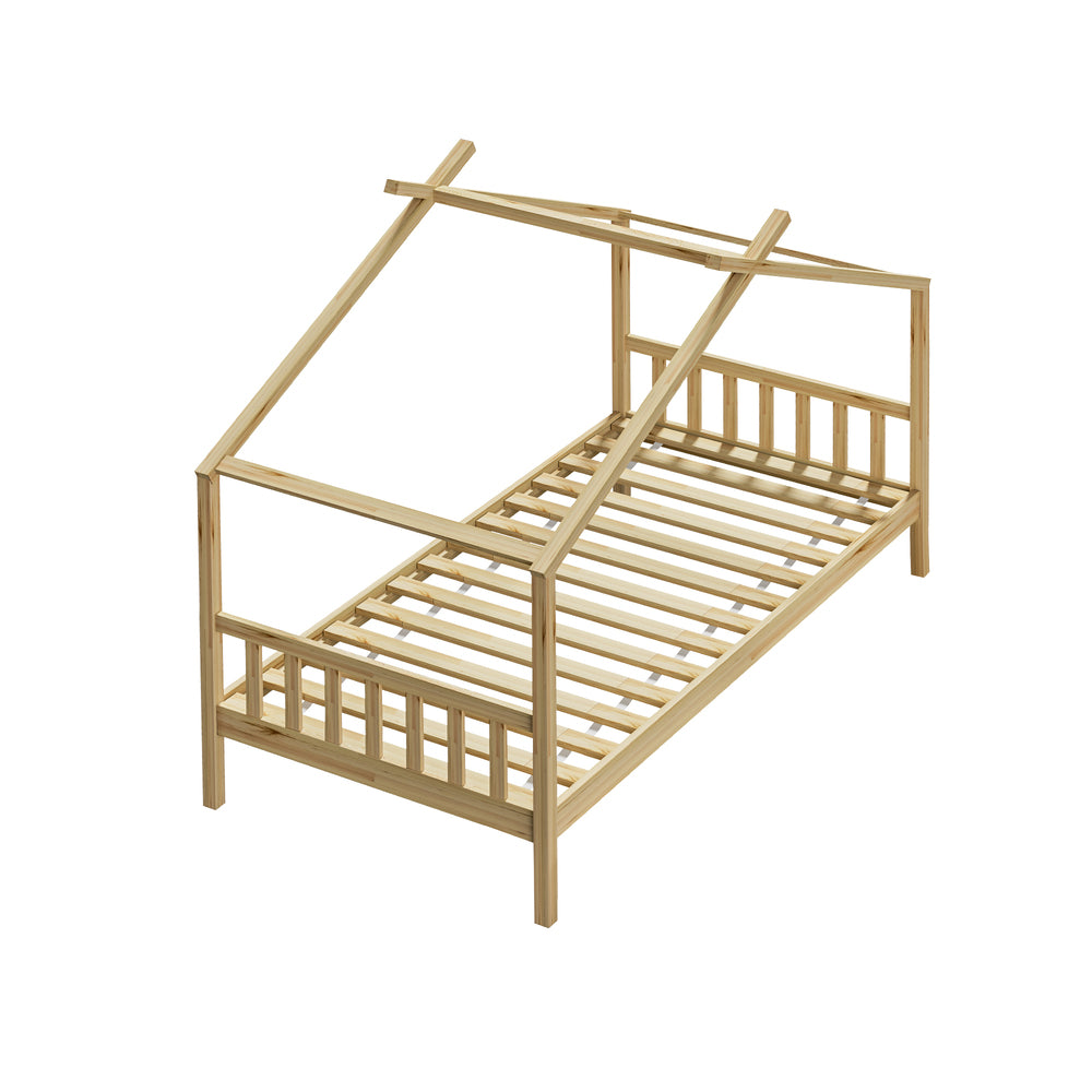 Oikiture Bed Frame Wooden Kids Single Timber House Beds-Wooden Bed Frames-PEROZ Accessories