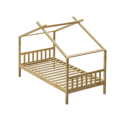 Oikiture Bed Frame Wooden Kids Single Timber House Beds-Wooden Bed Frames-PEROZ Accessories