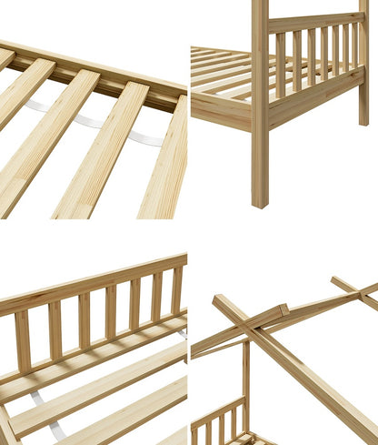 Oikiture Bed Frame Wooden Kids Single Timber House Beds-Wooden Bed Frames-PEROZ Accessories