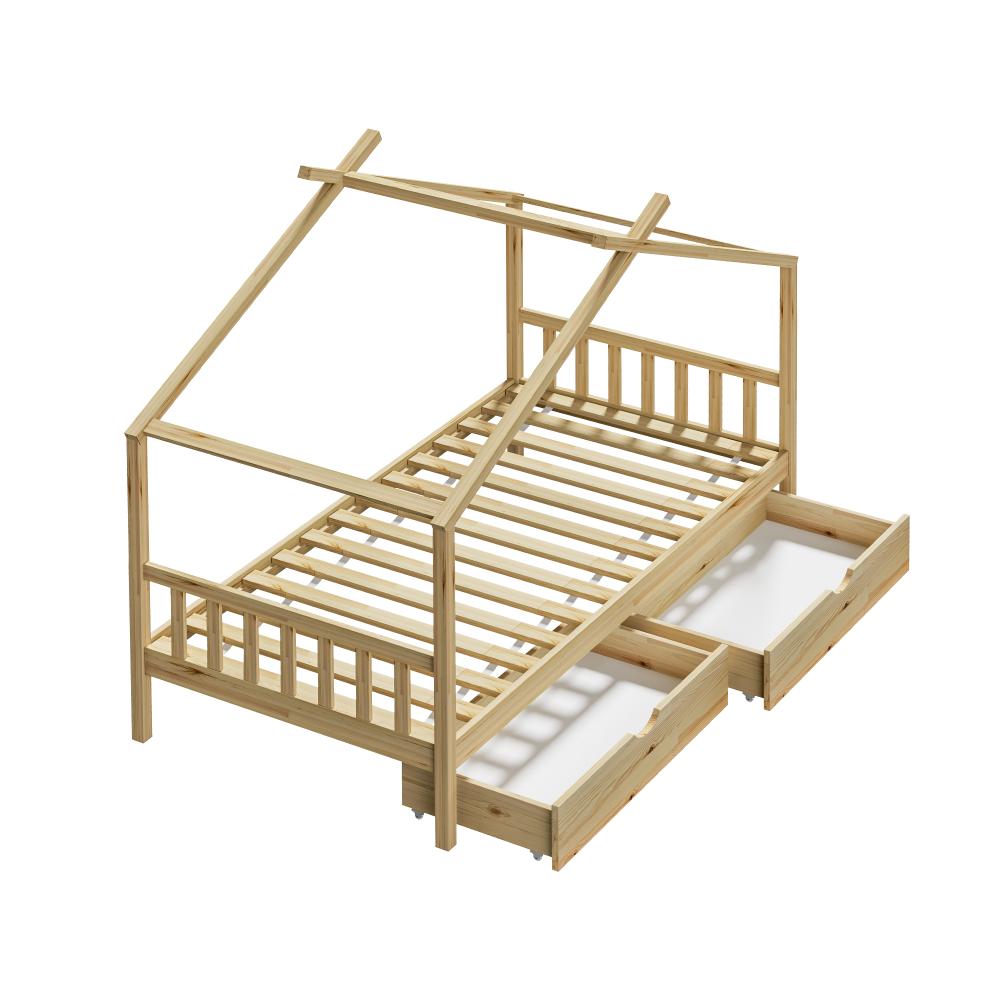Oikiture House Bed Frame Wooden Single Size with Drawers-Wooden Bed Frames-PEROZ Accessories