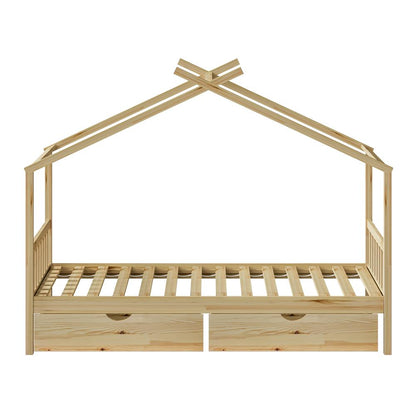 Oikiture House Bed Frame Wooden Single Size with Drawers-Wooden Bed Frames-PEROZ Accessories