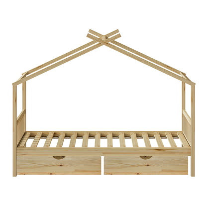 Oikiture House Bed Frame Wooden Single Size with Drawers-Wooden Bed Frames-PEROZ Accessories