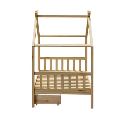 Oikiture House Bed Frame Wooden Single Size with Drawers-Wooden Bed Frames-PEROZ Accessories