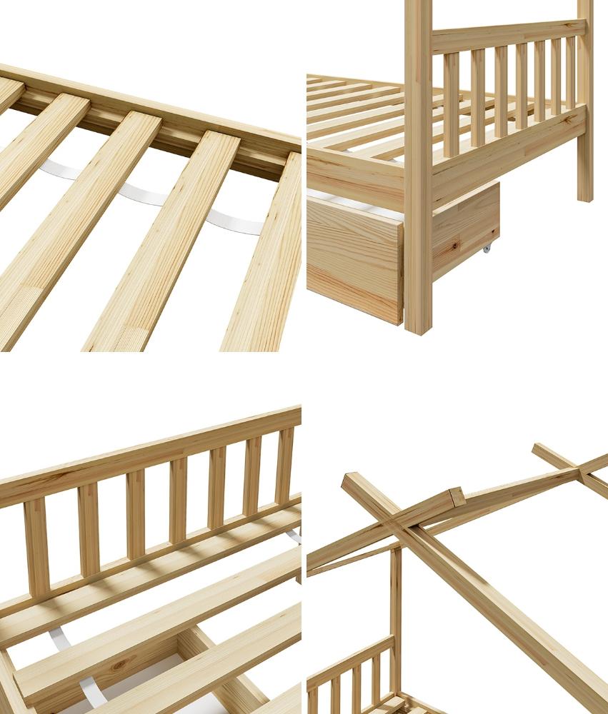 Oikiture House Bed Frame Wooden Single Size with Drawers-Wooden Bed Frames-PEROZ Accessories