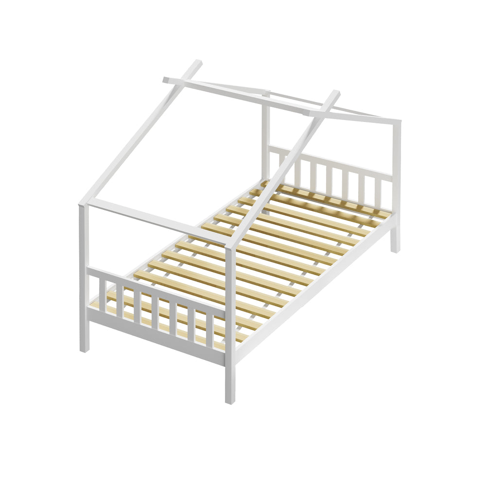 Oikiture Bed Frame Wooden Kids Single Timber House Beds White-Wooden Bed Frames-PEROZ Accessories