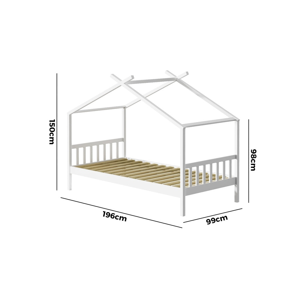 Oikiture Bed Frame Wooden Kids Single Timber House Beds White-Wooden Bed Frames-PEROZ Accessories