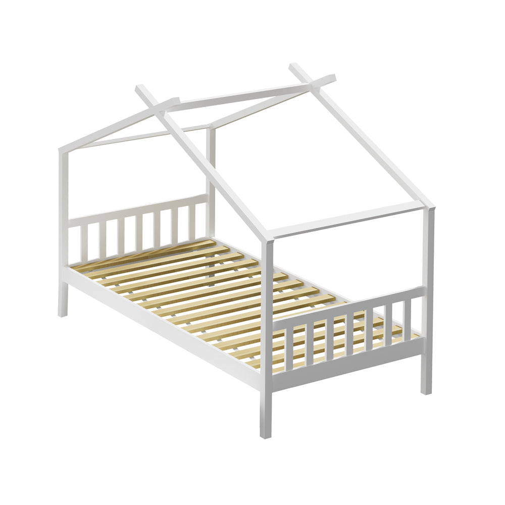 Oikiture Bed Frame Wooden Kids Single Timber House Beds White-Wooden Bed Frames-PEROZ Accessories